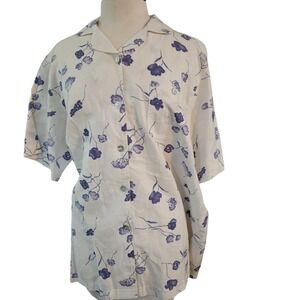 Lemon Grass Vintage Linen Blend Short Sleeve Button‎ Down Women's Size Xl